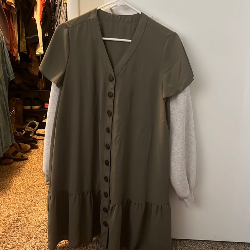 Olive green button down midi dress- worn once